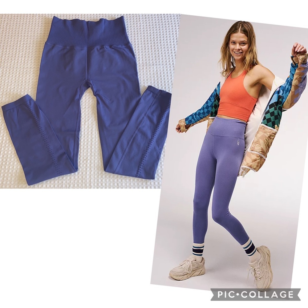 FREE PEOPLE Movement High-Rise 7/8 GOOD KARMA Moroccan Blue Leggings New! $78